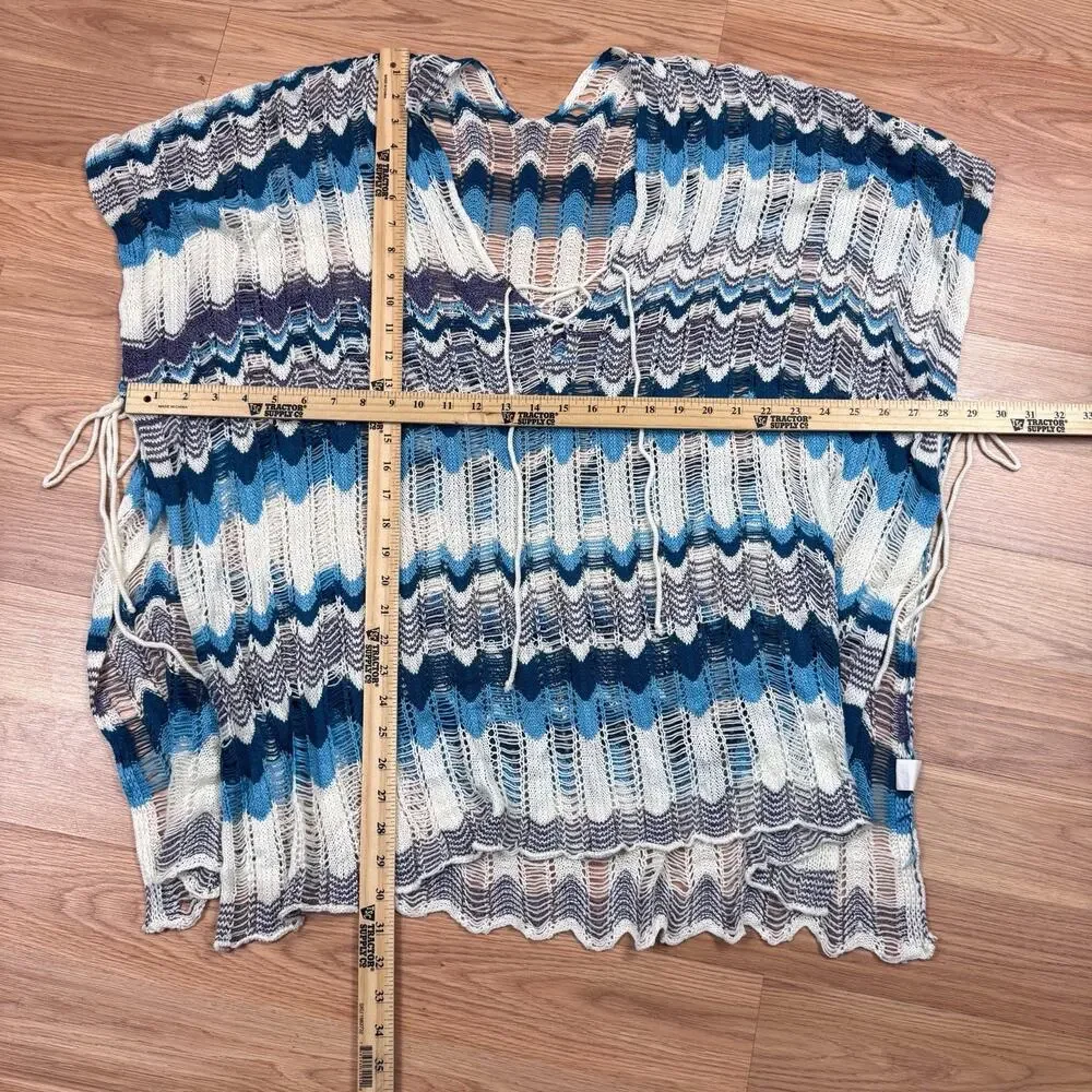 Womens Crochet Beach Cover Up Shawl Poncho White Blue Festival Boho Hippie
